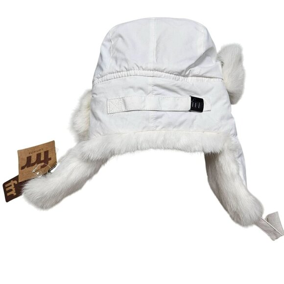FRR NWT Rabbit‎ Fur Aviator Trapper Hat Water Repellent White S/M Snow Bunny - Picture 5 of 13